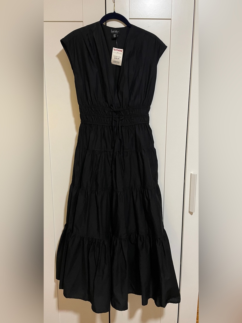 Black Tiered Maxi Dress with Drawstring Waist